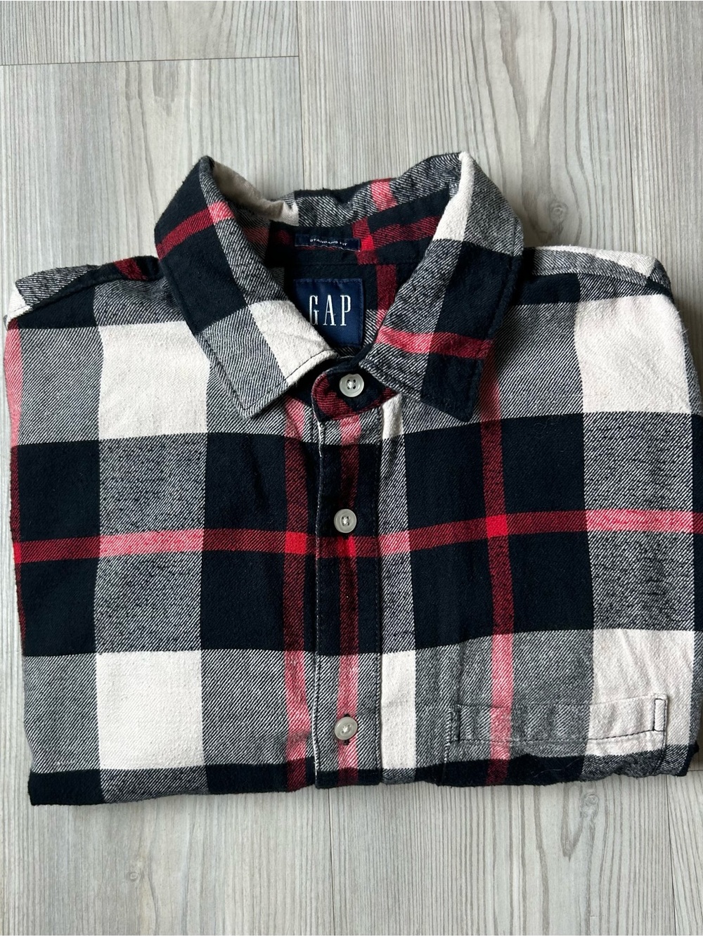 GAP Men's Black, White & Red Plaid Button-Down Shirt